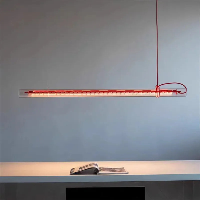 Creative Design Red Line Lamp Restaurant Chandelier Art Kitchen Lamp Tubular Suspension Lamp Led Long Glass Linear Lamp LUUX