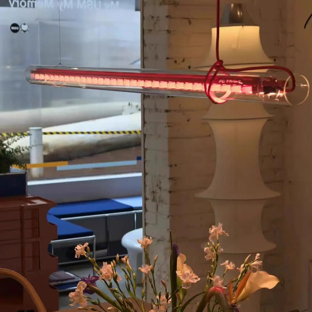 Creative Design Red Line Lamp Restaurant Chandelier Art Kitchen Lamp Tubular Suspension Lamp Led Long Glass Linear Lamp LUUX