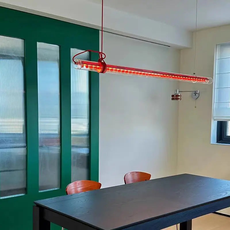 Creative Design Red Line Lamp Restaurant Chandelier Art Kitchen Lamp Tubular Suspension Lamp Led Long Glass Linear Lamp LUUX