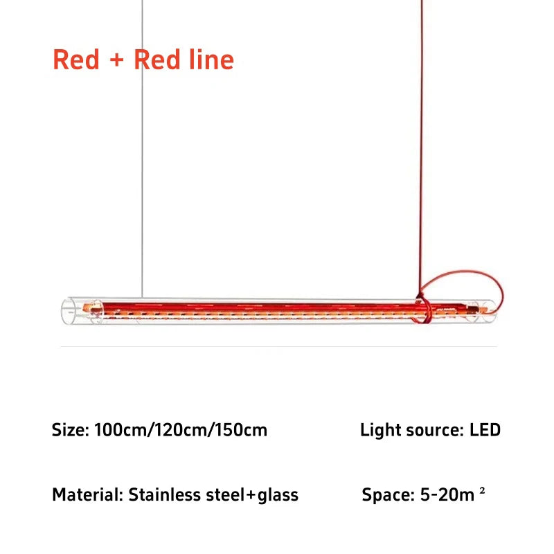 Creative Design Red Line Lamp Restaurant Chandelier Art Kitchen Lamp Tubular Suspension Lamp Led Long Glass Linear Lamp LUUX