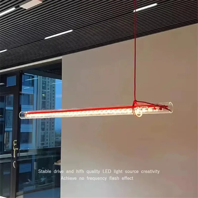 Creative Design Red Line Lamp Restaurant Chandelier Art Kitchen Lamp Tubular Suspension Lamp Led Long Glass Linear Lamp LUUX